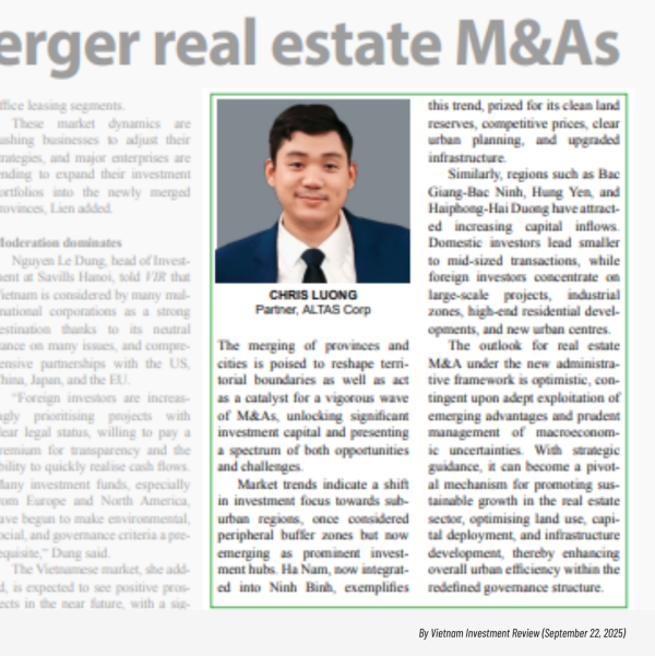LÀN SÓNG M&A BẤT ĐỘNG SẢN HẬU SÁP NHẬP: GÓC NHÌN TỪ ALTAS CORP