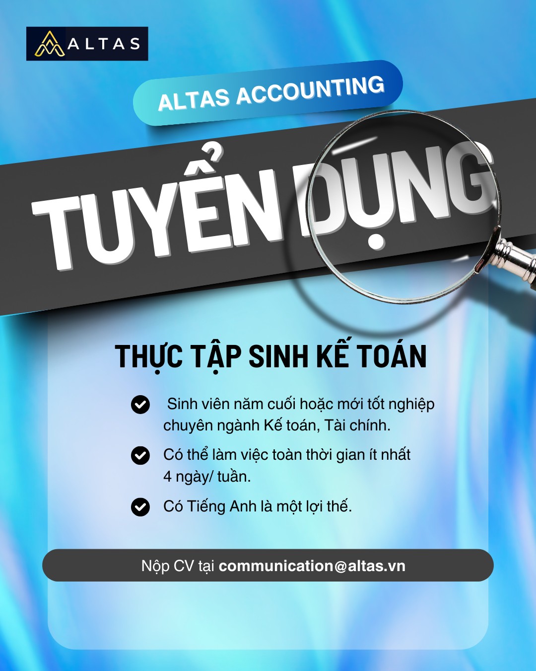 ALTAS TUYỂN THỰC TẬP SINH KẾ TOÁN – LÀM VIỆC NGAY TẠI QUẬN 1